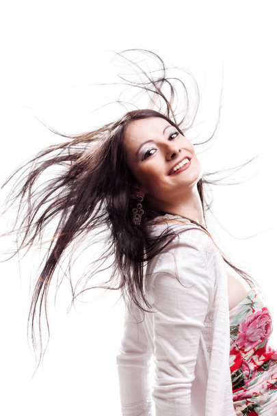 beautiful girl with hair in the air - Fotoğraf, Görsel