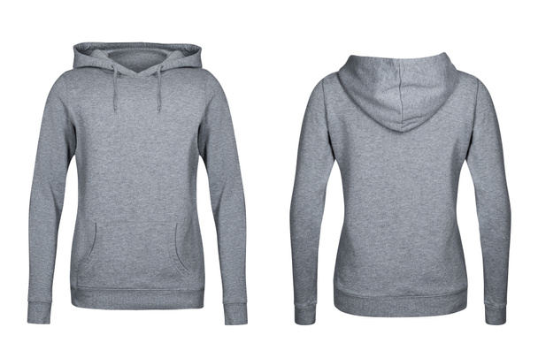 grauer Kapuzenpullover, Sweatshirt-Attrappe, weißer Hintergrund - Foto, Bild