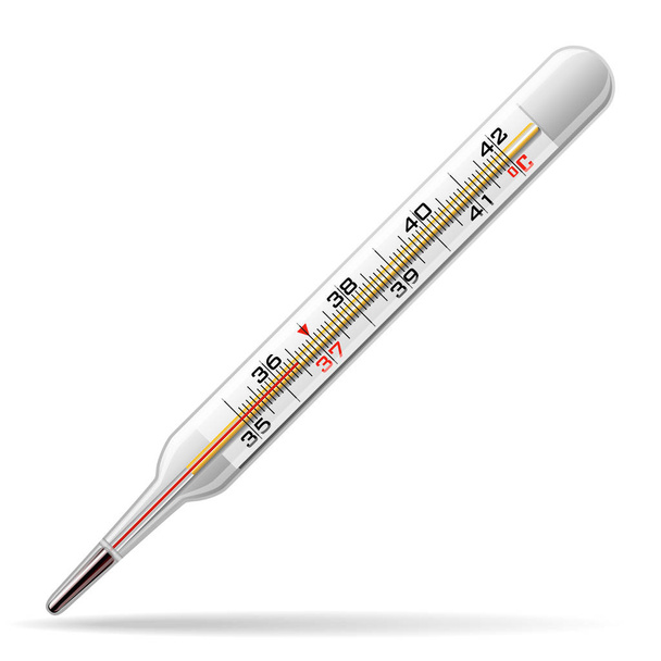 Termometre tıbbi. İnsan vücudunun sıcaklığını ölçmek için bir cam termometre. Vektör - Vektör, Görsel