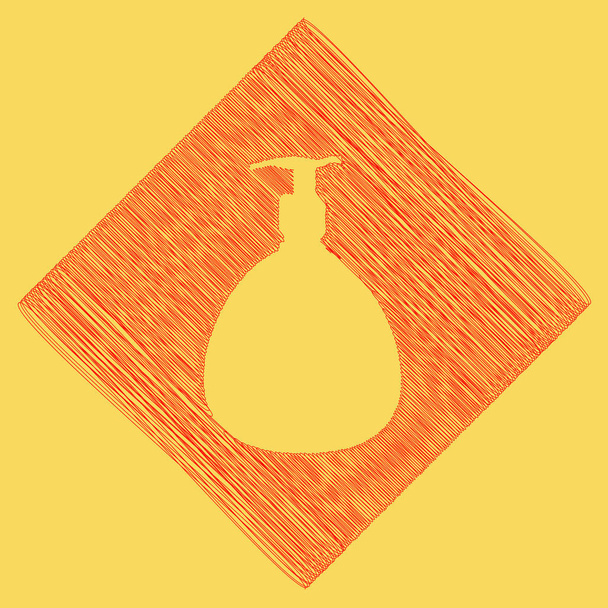 Gel, Foam Or Liquid Soap. Dispenser Pump Plastic Bottle silhouette. Vector. Red scribble icon obtained as a result of subtraction rhomb and path. Royal yellow background. - Вектор, зображення