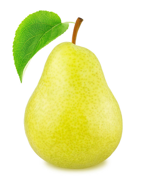 Ripe yellow pear with green leaf isolated - Fotografie, Obrázek