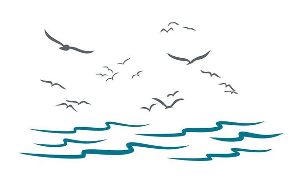 Sea with seagulls. - Vector, Image