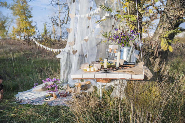 Romantic picnic in nature. - Fotoğraf, Görsel