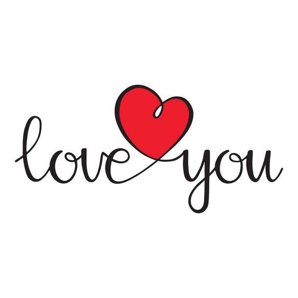 I love you. Love curly calligraphy sign with heart - Vector, imagen