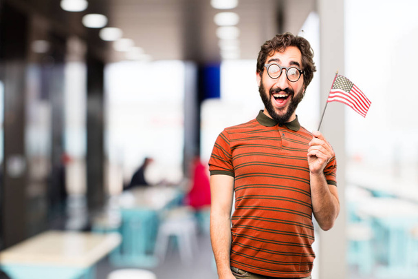 young cool man with a flag - 写真・画像