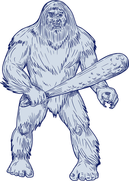 Bigfoot Holding Club dibujo de pie
 - Vector, imagen