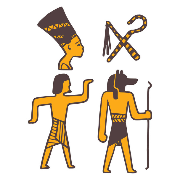 Egypt travel history sybols hand drawn design traditional hieroglyph vector illustration style. - Vector, afbeelding