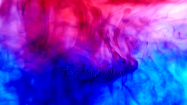Πολύχρωμο φωτεινό φόντο μπλε και κόκκινο υγρό μελάνι χρωμάτων ανάμειξης στο νερό - Πλάνα, βίντεο