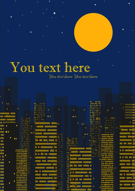 Skyscrapers with glowing Windows under the night sky (banner, postcard) - Vector, Image