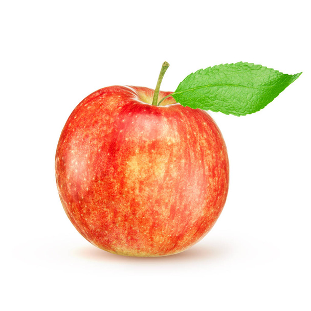 Punainen keltainen omena vihreä lehti eristetty valkoisella pohjalla
 - Valokuva, kuva