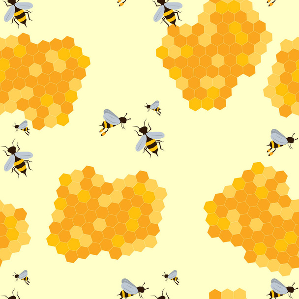 Seamless pattern with bee and honey - Vector, Image