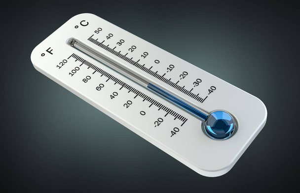 3D render cold white thermometer indicating low temperature - 写真・画像