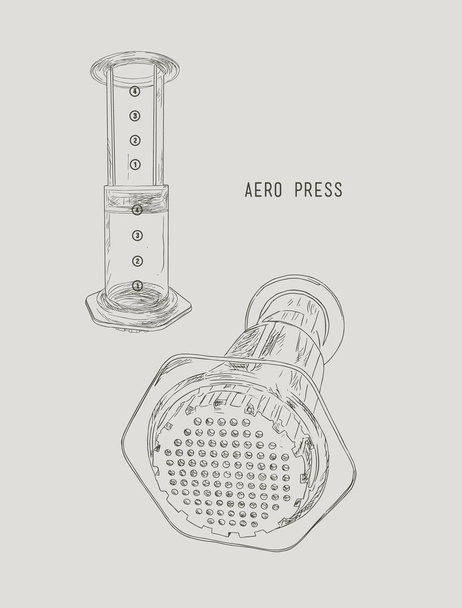aero press coffee , sketch vector. - ベクター画像