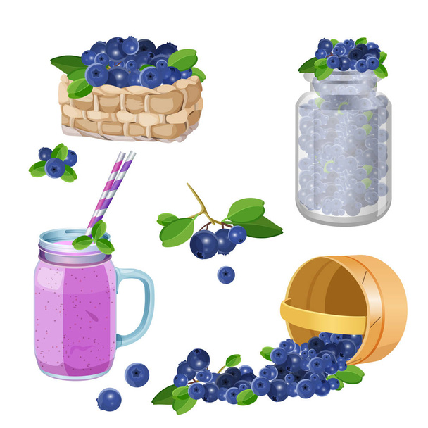 Wooden underlying basket with blueberries realistic vector illustration - Vettoriali, immagini