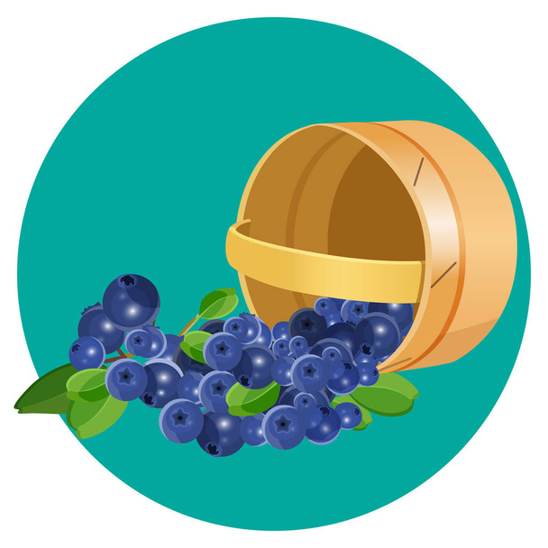 Wooden underlying basket with blueberries realistic vector illustration - Vector, afbeelding
