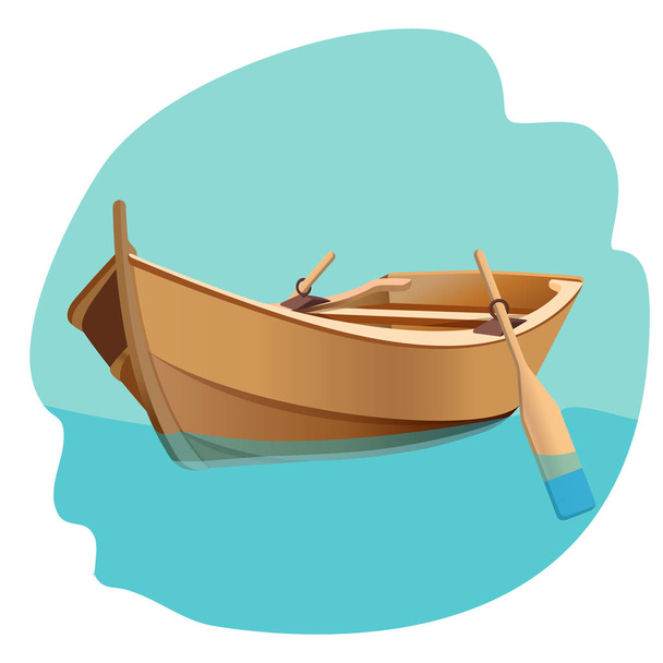Wooden boat with oars vector illustration isolated on white. - Vector, imagen