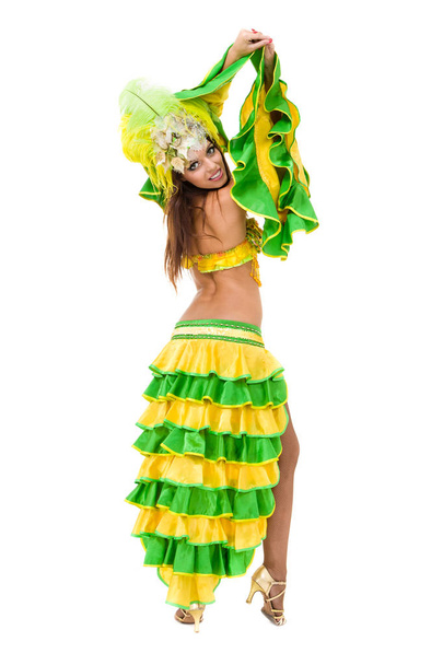 one caucasian woman samba dancer dancing isolated on white in full length - Photo, image