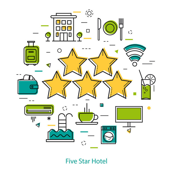 пятизвездочный отель - Line Concept
 - Вектор,изображение
