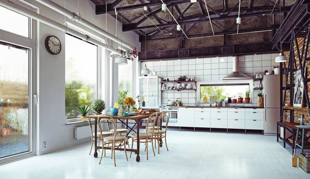 moderne loft keuken interieur - Foto, afbeelding