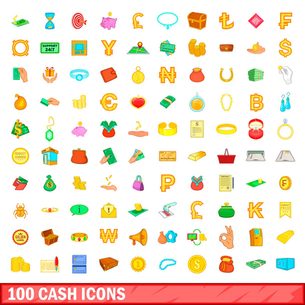 100 Cash Icons Set im Cartoon-Stil - Vektor, Bild