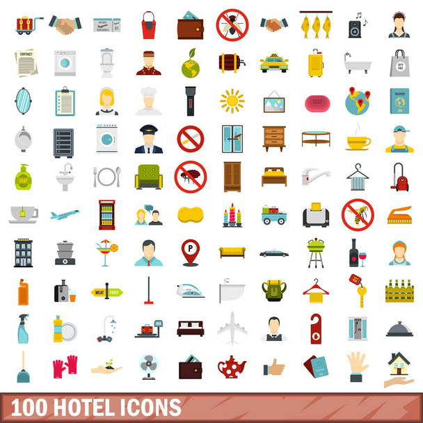 Ensemble de 100 icônes de l'hôtel, style plat
 - Vecteur, image