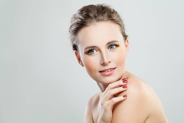 Nice Model Woman with Healthy Skin on Banner Background - Photo, Image