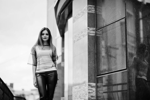 Fashionable woman look at white shirt, black transparent clothes - Fotografie, Obrázek