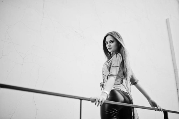 Back of fashionable woman look at white shirt, black transparent - Fotografie, Obrázek