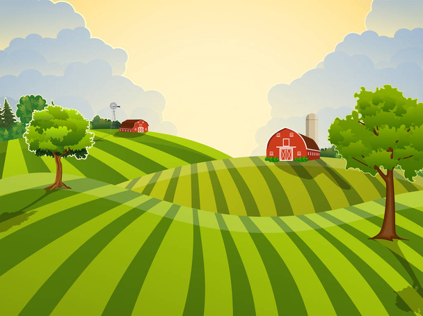 Cartoon fattoria campo semina verde
, - Vettoriali, immagini