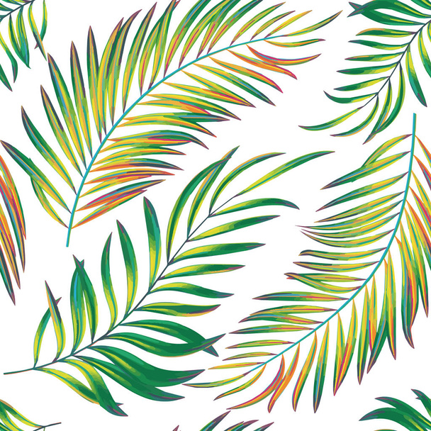 Vector seamless pattern with bright colorful palm leaves - ベクター画像