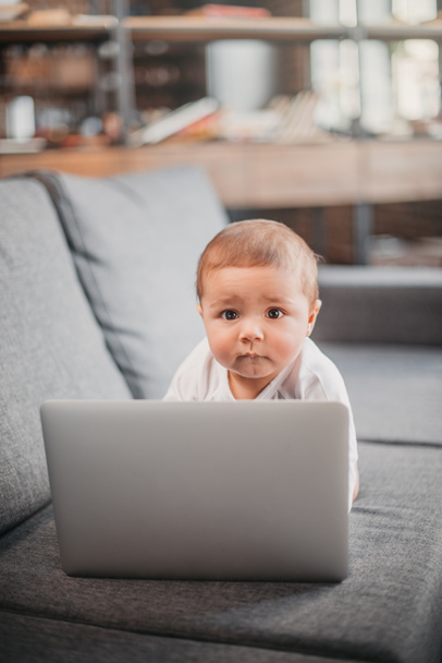Cute baby boy with laptop - Foto, Imagem