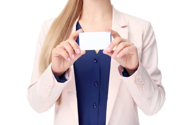 young woman with business card  - Foto, afbeelding