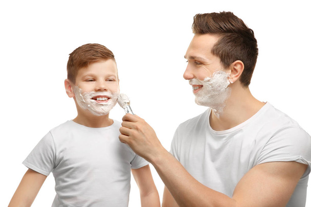 Father and son shaving  - Fotó, kép