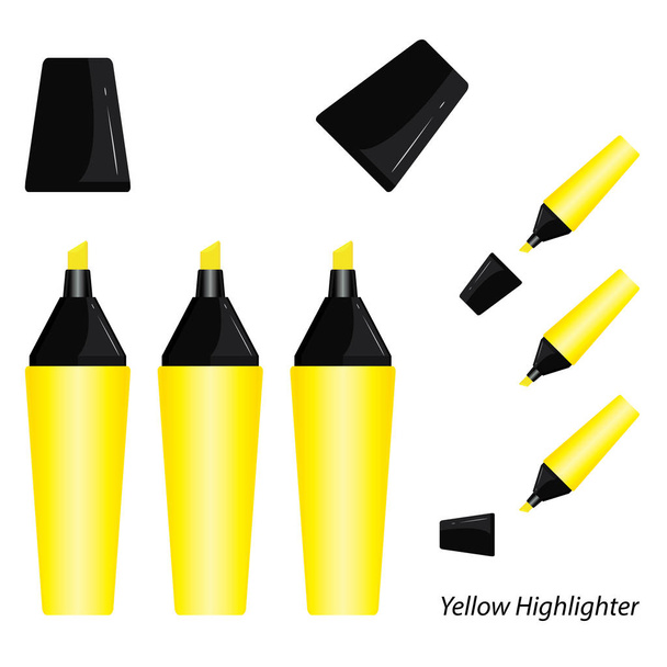Stylo jaune surligneur avec couvercle Design Set isolé sur fond blanc
. - Vecteur, image