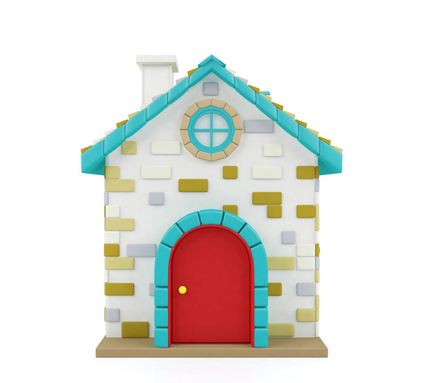 Cartoon huis geïsoleerd op een witte achtergrond, 3D-rendering - Foto, afbeelding