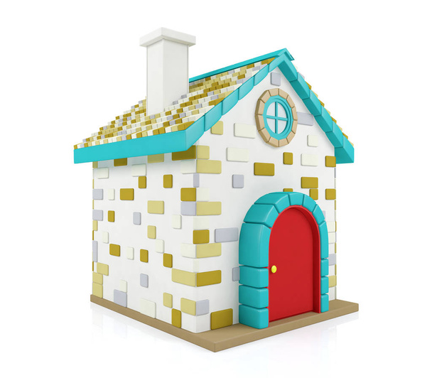 Cartoon huis geïsoleerd op een witte achtergrond, 3D-rendering - Foto, afbeelding