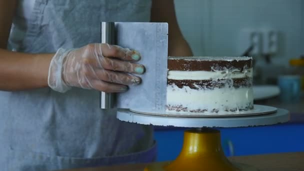 a girl prepares cake - Filmati, video