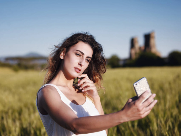 Selfie outdoor girl - Photo, Image
