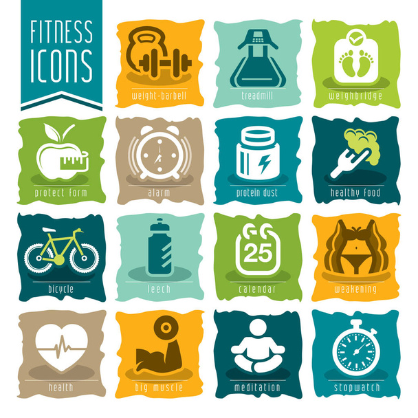Conjunto de ícone de fitness e bem-estar
 - Vetor, Imagem