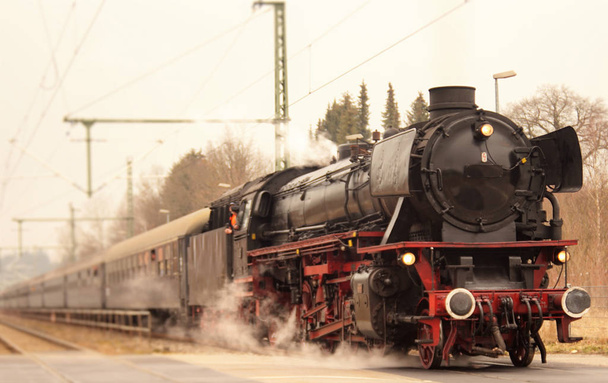vintage black steam powered railway train - Photo, Image