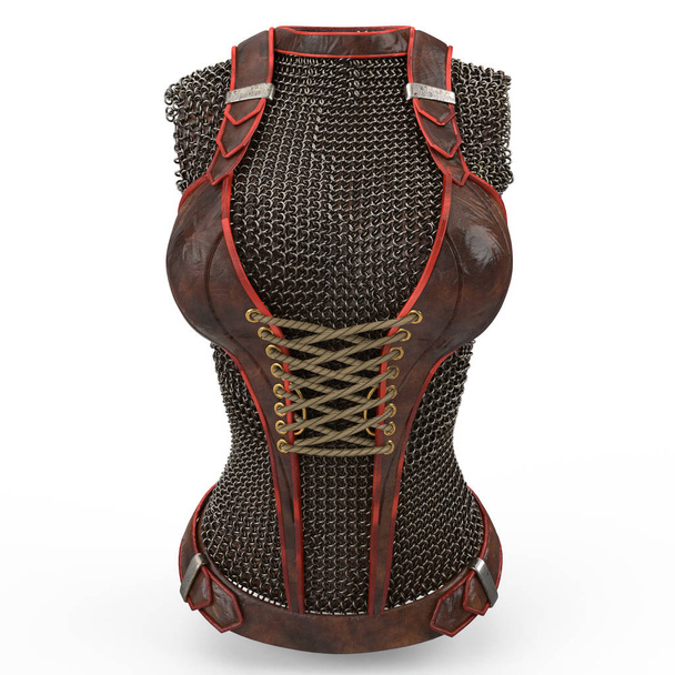 Female chain armor made of metal on isolated white background. 3d illustration - Photo, Image