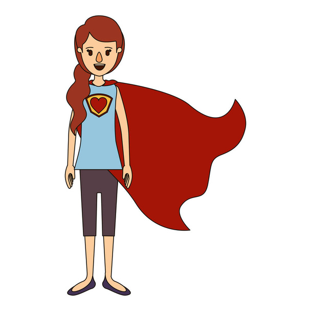 color image caricature full body super hero woman with ponytail hair and cap - Vector, Image