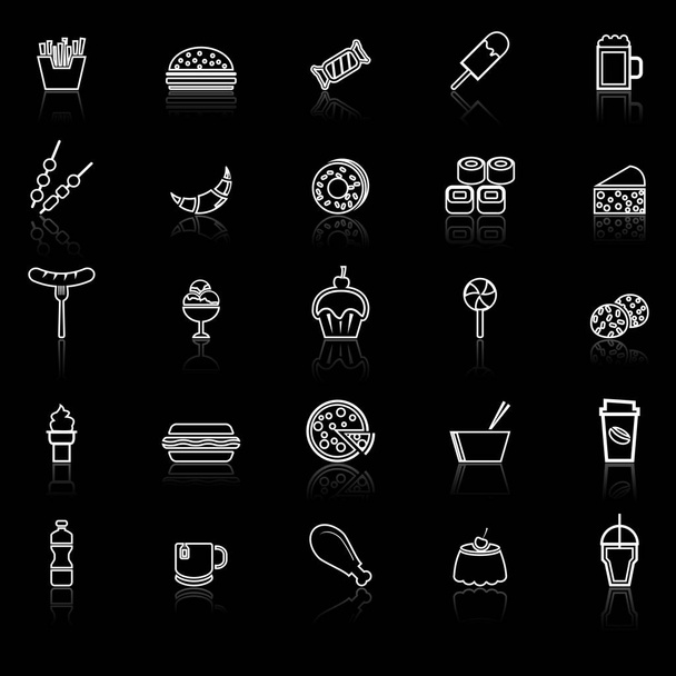 Fast food line ikony se odrážejí na černém pozadí - Vektor, obrázek