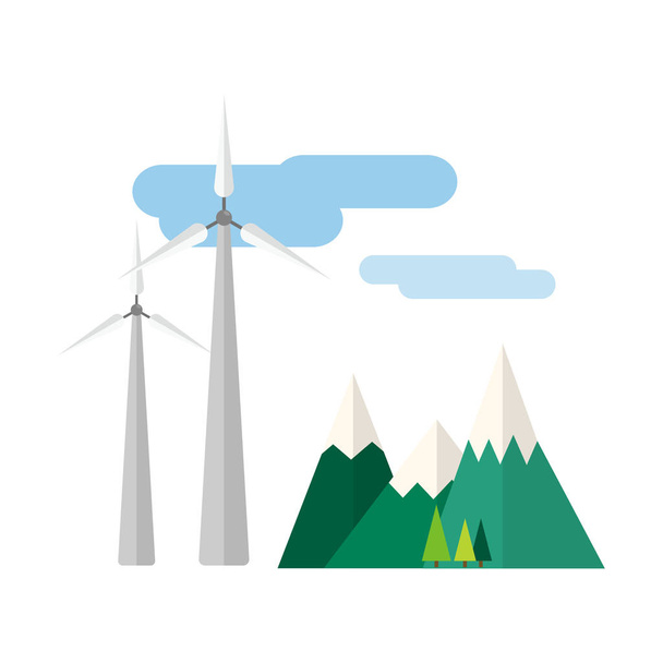 Alternativní energie a eco turbíny větrných stanice technologie obnovitelné přírodní vektorové ilustrace - Vektor, obrázek