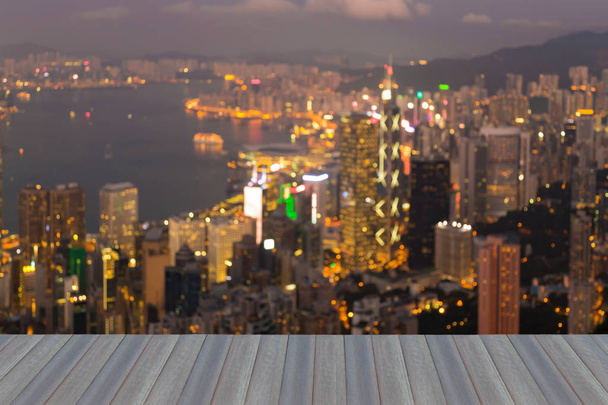 Ville immeuble de bureaux d'affaires centre-ville brouillé bokeh lumière Hong Kong, fond abstrait
 - Photo, image