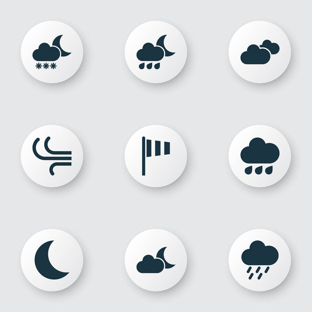 İklim Icons Set. Bayrak, hava durumu, pislik ve diğer öğeleri koleksiyonu. Ayrıca Vane, hava durumu, duş gibi simgeler içerir. - Vektör, Görsel