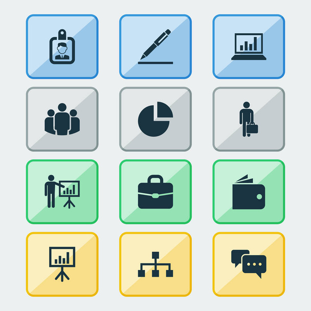 Trade Icons Set. Collection Of Pie Bar, Hierarchy, Diagram And Other Elements. Also Includes Symbols Such As Suitcase, Circle, Presentation. - Vector, Image