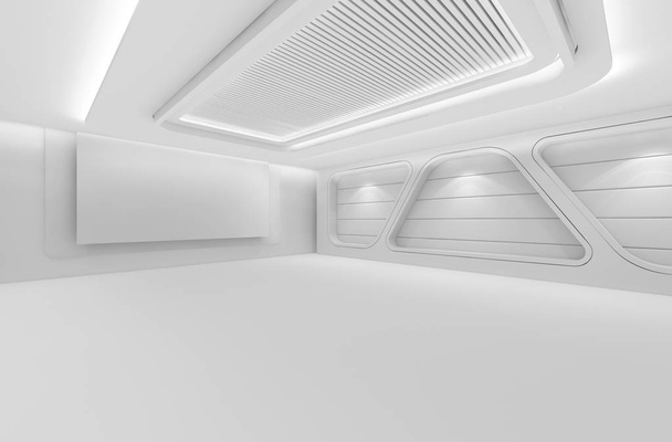 futuristischer leerer Raum, 3D-Rendering-Innenarchitektur, weiße Attrappe  - Foto, Bild