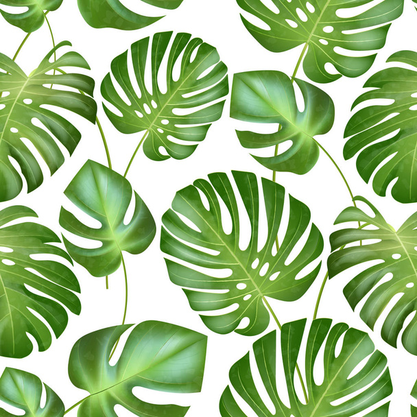 vector seamless tropical leaves pattern. strong greens leaves of exotic monstera plant. retro style illustration. - Vetor, Imagem