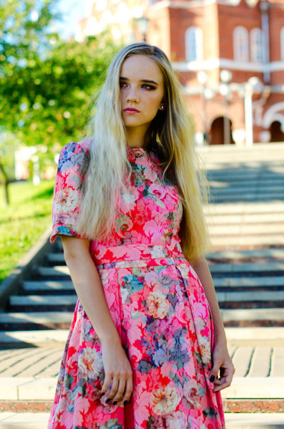 beautiful girl bright long dress - Foto, afbeelding
